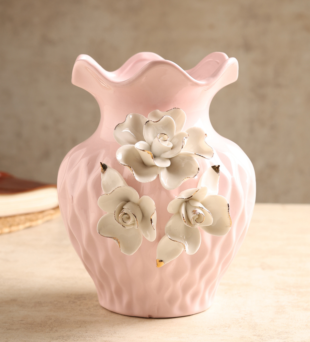 Elodie Fleur Blue Porcelain Vase Wide with Gold Detail view 2
