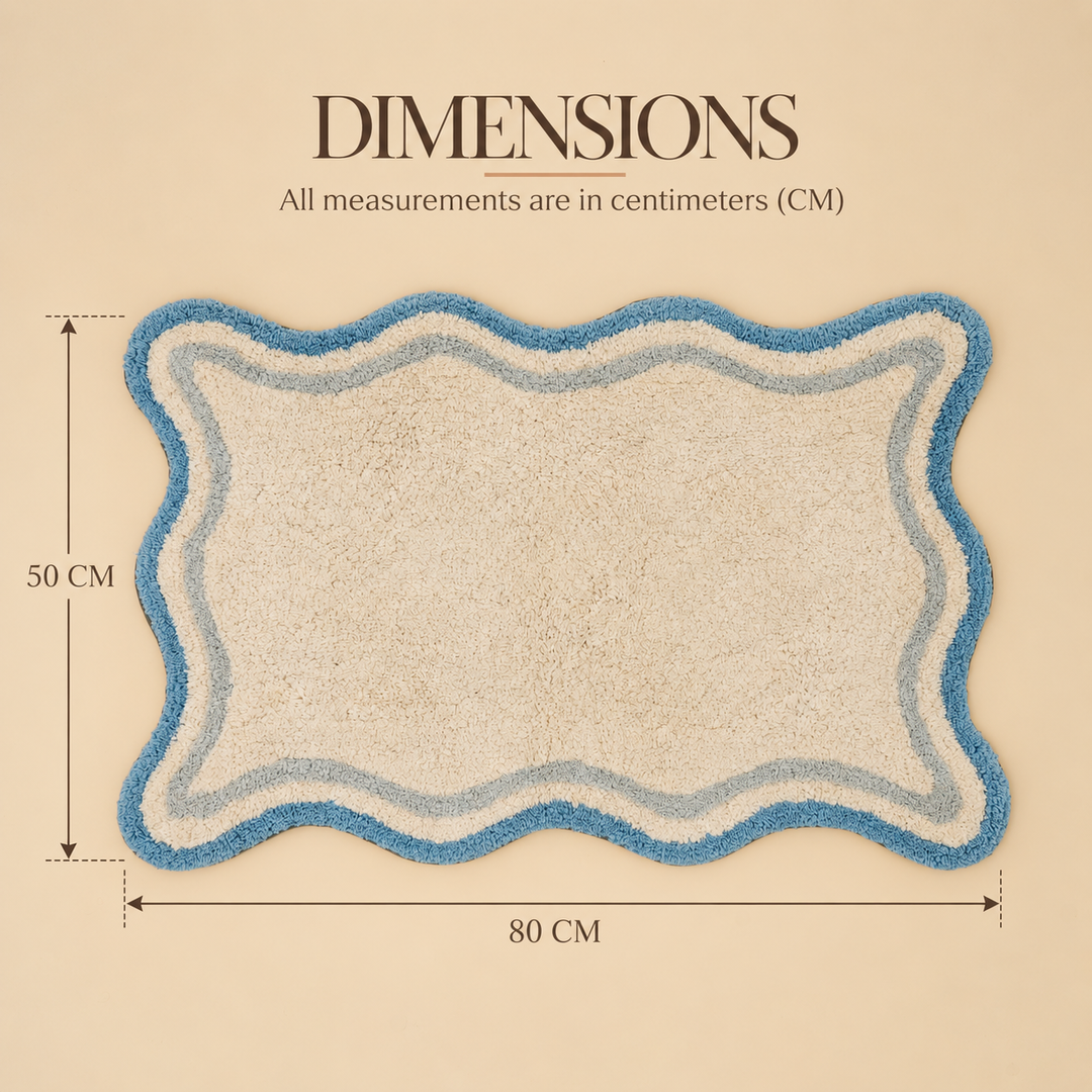 Blue Scalloped Edge Tufted Cotton Bath Mat, View 2