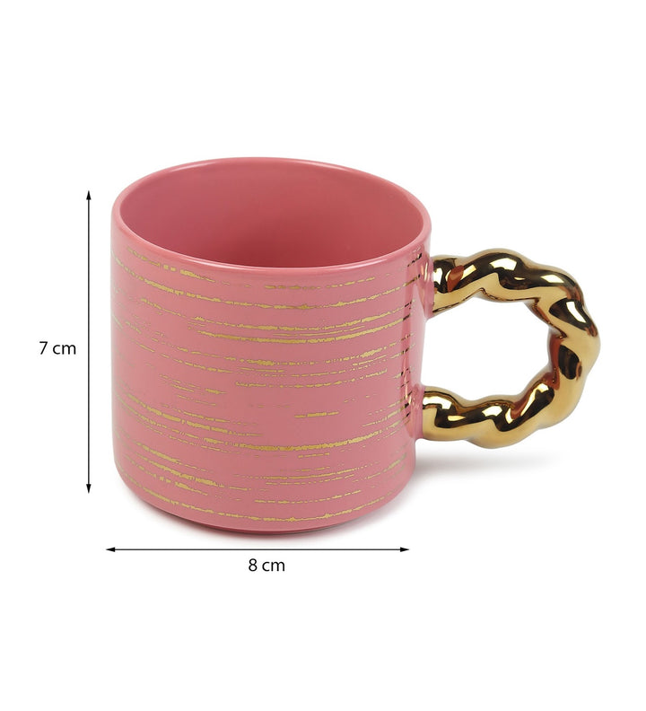 Ceramic Coffee Mug with Gold Line Art and Gold Handle Nell Pink view 3