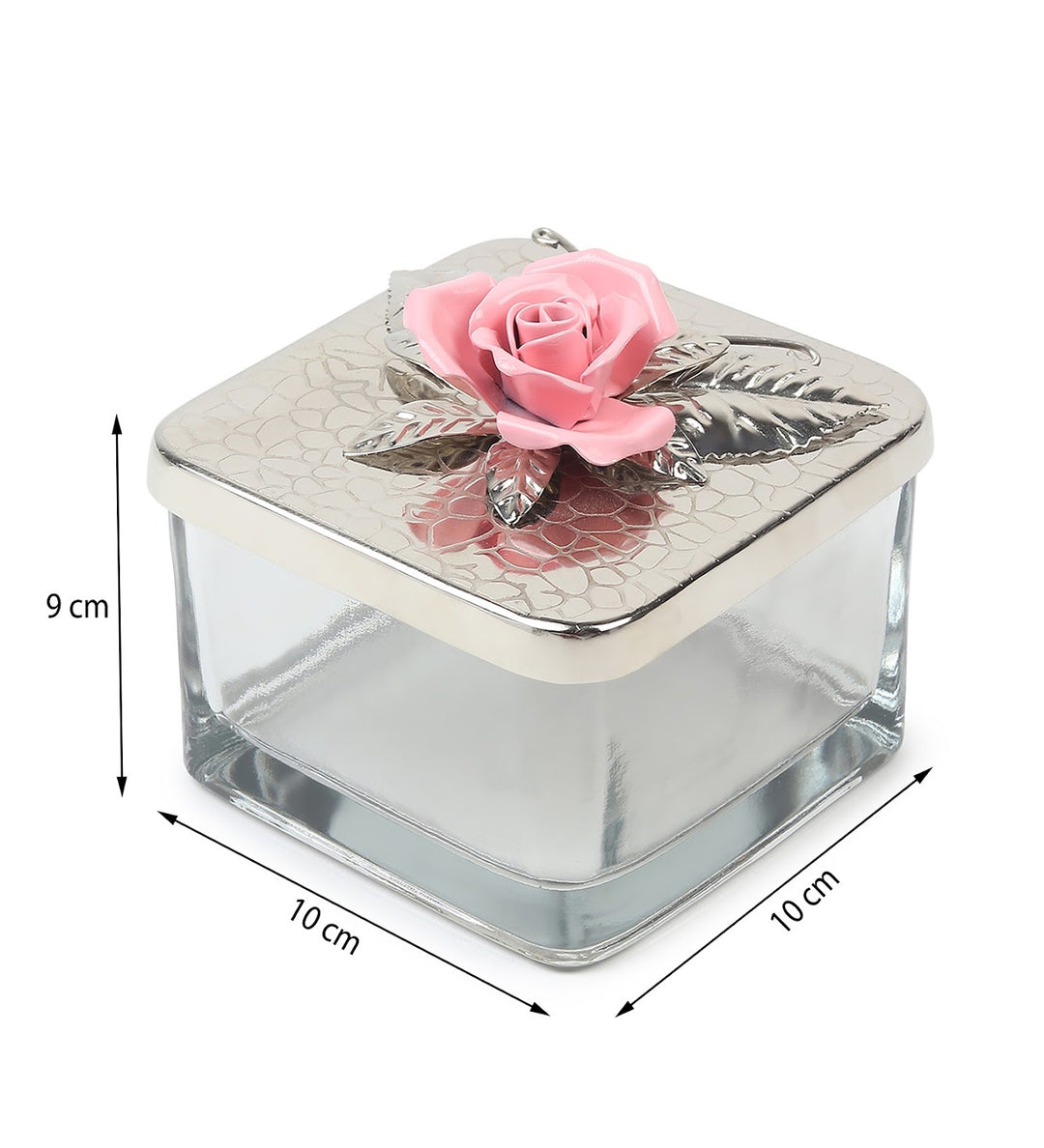 Petal Eclat Square Storage Box with Floral Bloom Accent Pink view 3