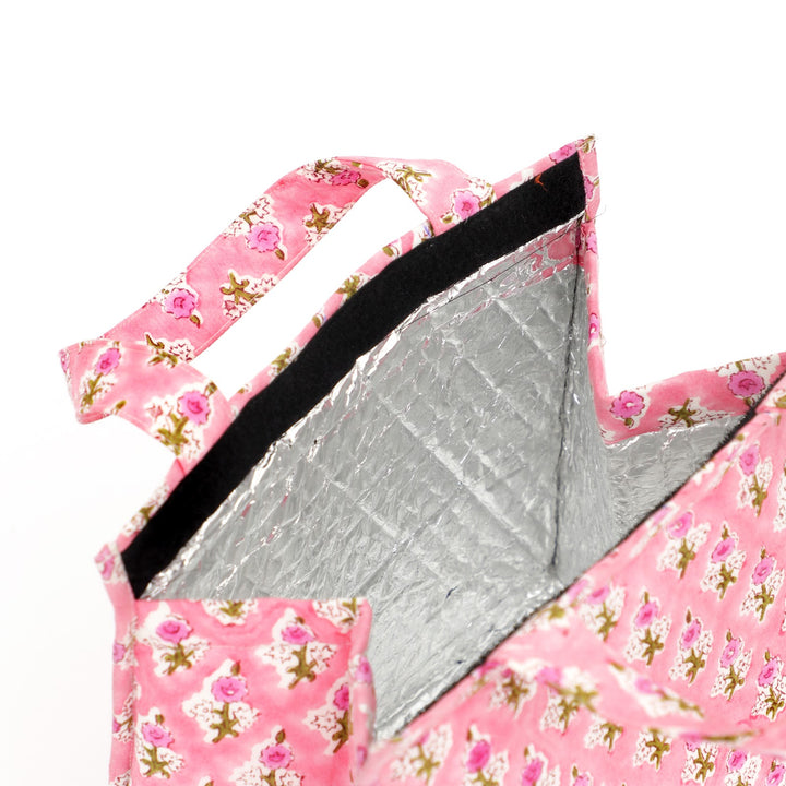 Insulated Cotton Lunch Bag Set of 2, Pink Paisley Floral, view 7