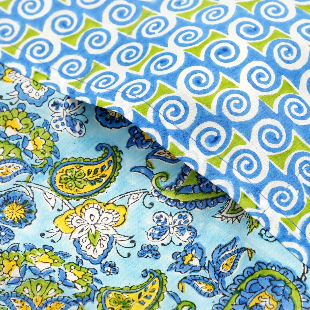 Hand Block Cotton Kitchen Apron Set, Paisley Blue, view 4