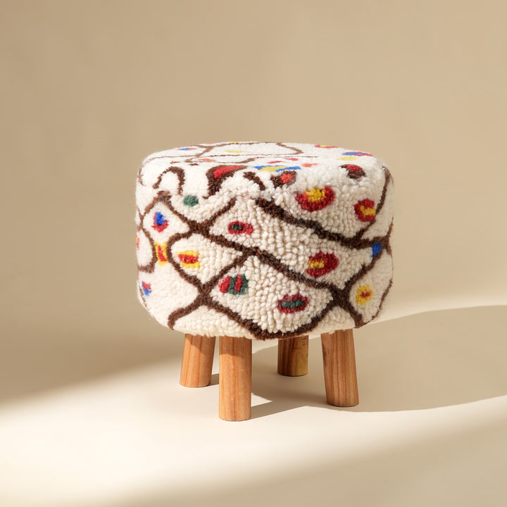 Nomad Nest Wool Shag Stool, Multicolour, View 2