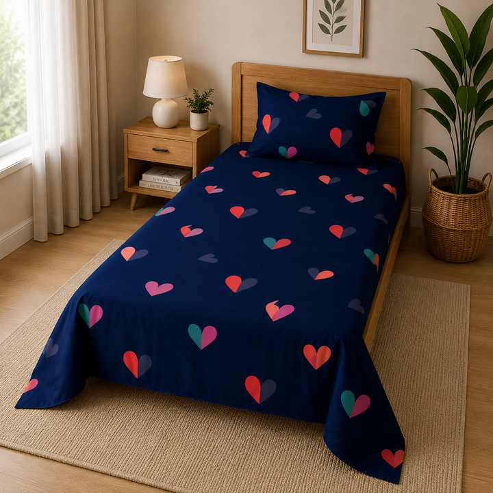 Kids Playful Heart Print Bedsheet
