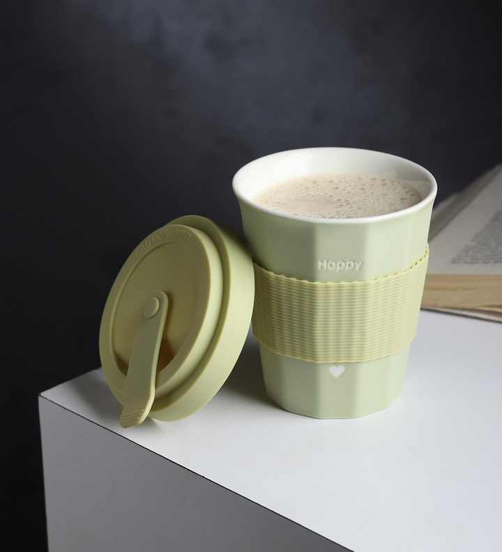 Milo Happy Ceramic Coffee Tumbler with Lid and Strap Green view 2