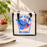 Express Jute Lunch Bag, Stay Cool Be Chill Print, View 6