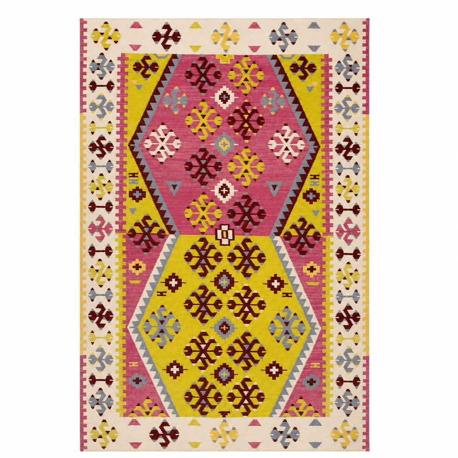 Ivory Banded handwoven wool kilim rug by Expobazaar