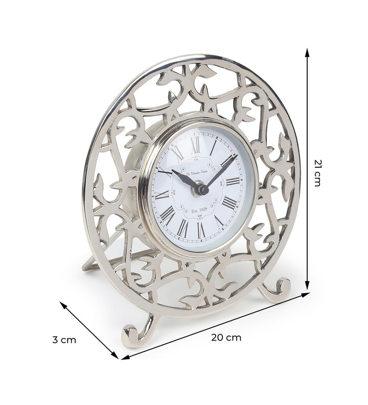 Rosenthal Vintage Metal Table Clock with Roman Numerals Silver view 3