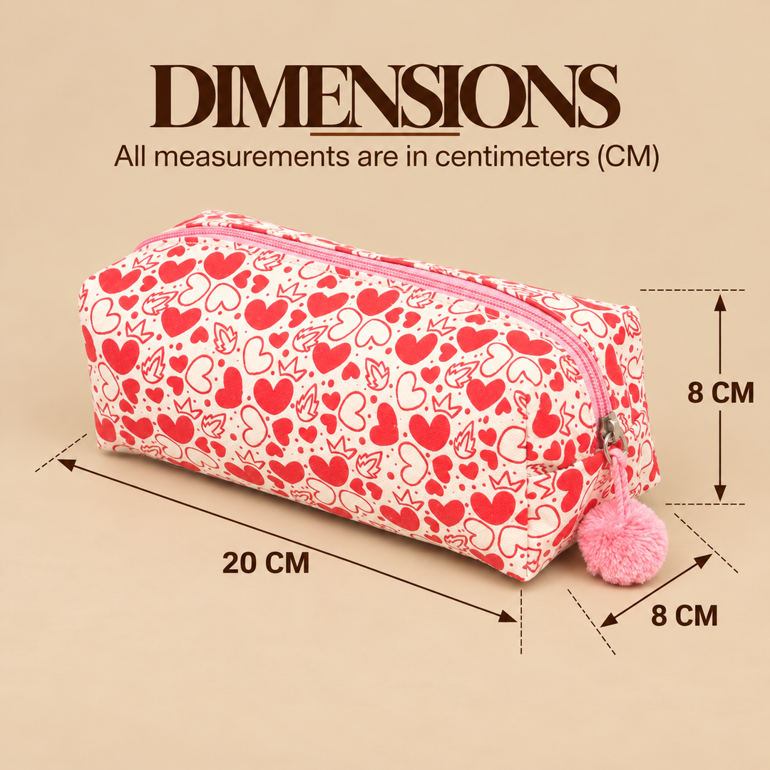 Red Heart Print Fluffy Pouch with Pom Pom, View 5