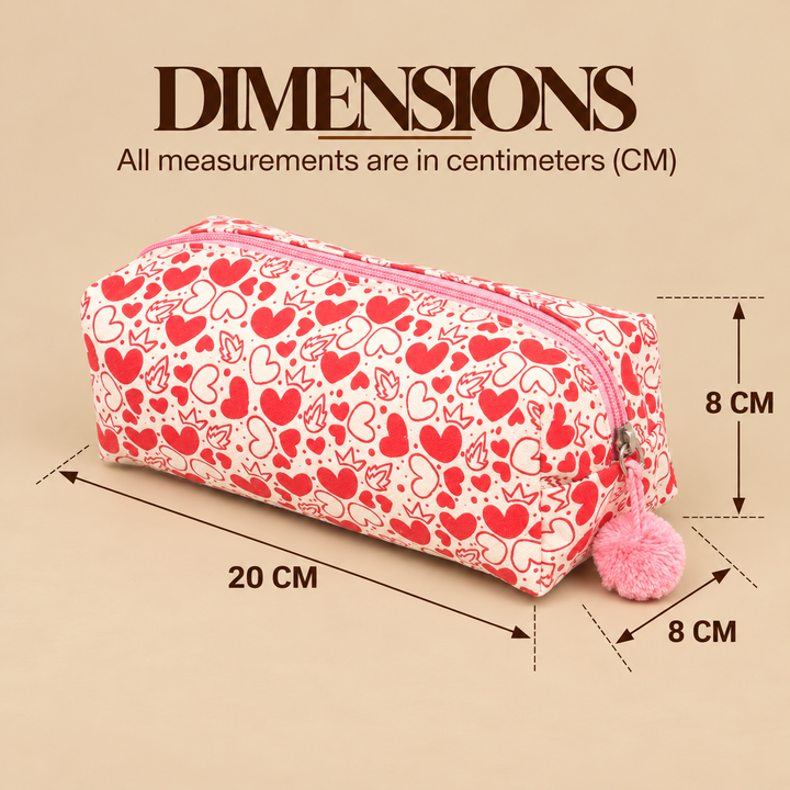 Red Heart Print Fluffy Pouch with Pom Pom, View 5