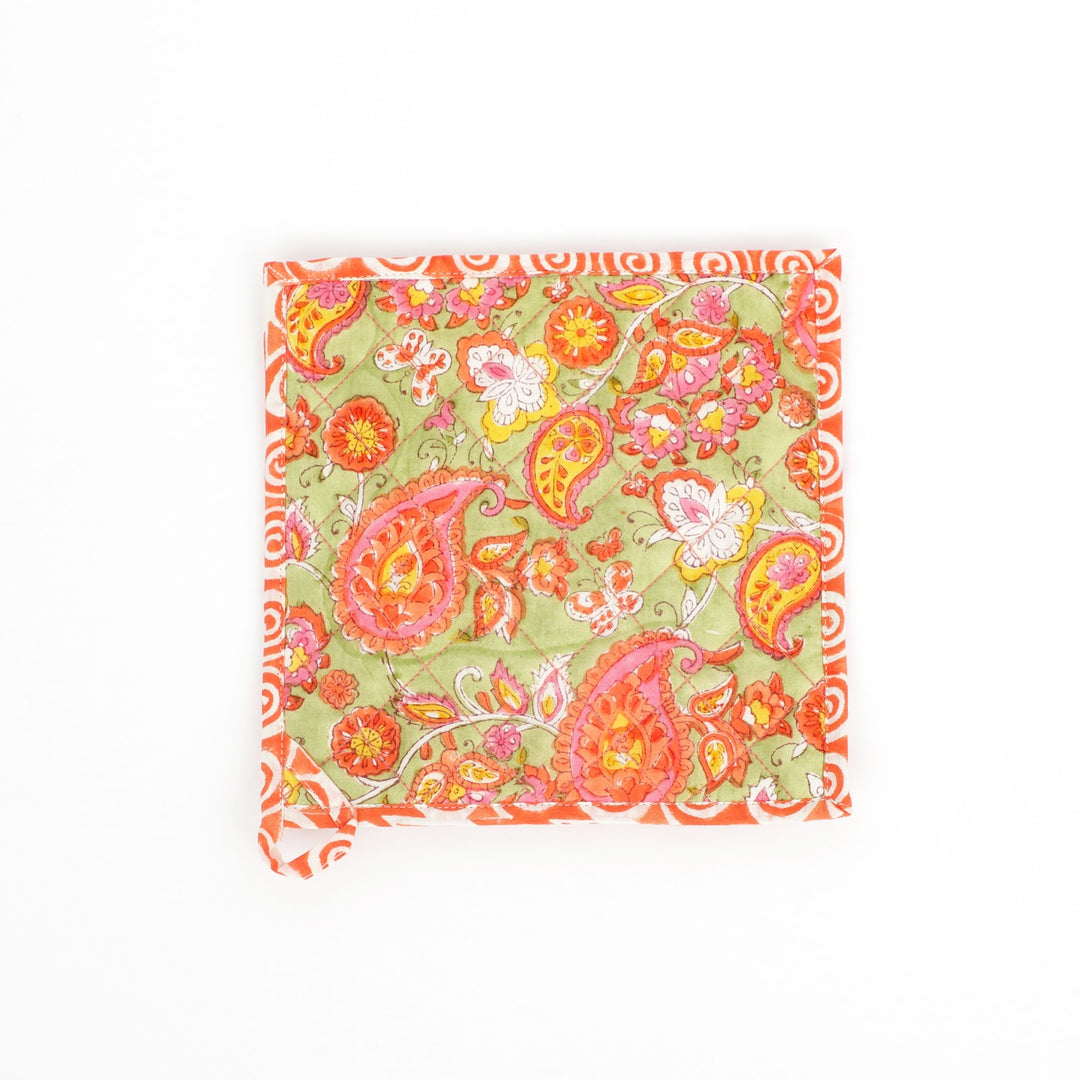 Hand Block Cotton Kitchen Apron Set, Paisley Multi, view 5