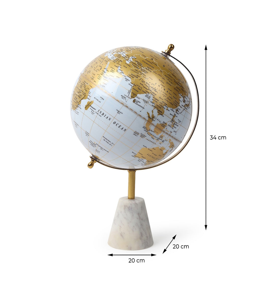 Aerion Ivory and Gold Decorative World Globe on Marble Base view 3