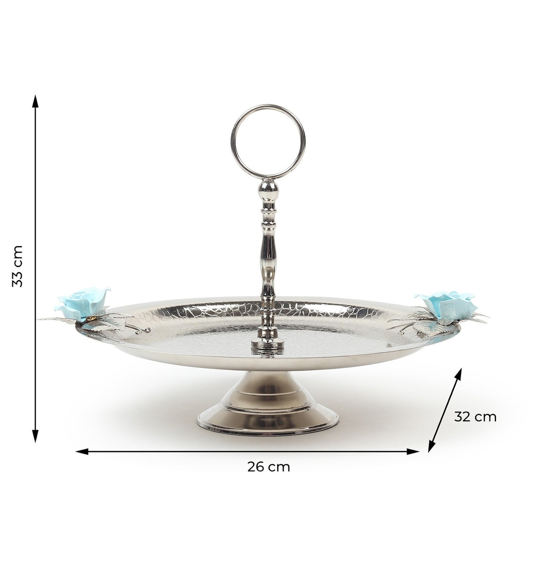 Petal Eclat Stainless Steel Cake Stand with Floral Accent Blue view 3