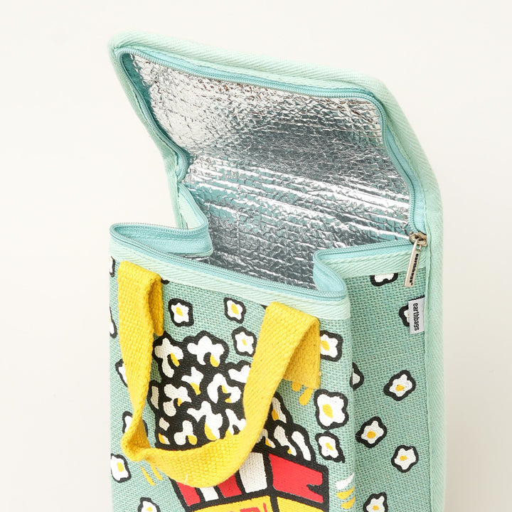 Insulated Jute Lunch Bag, Popcorn Print