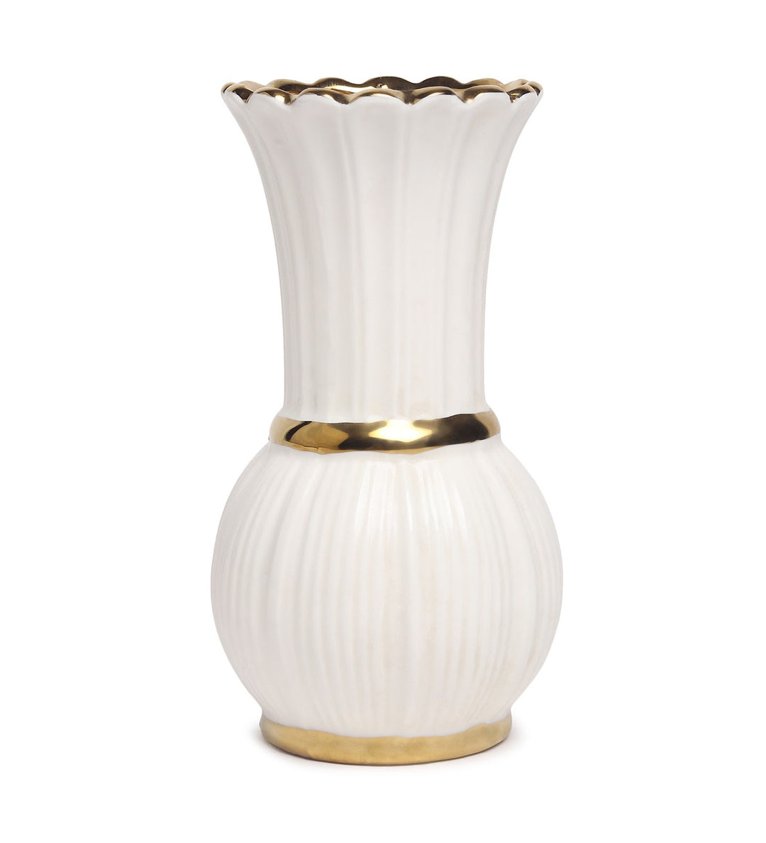 Garnet Ribbed Porcelain Vase with Gold Bands view 4