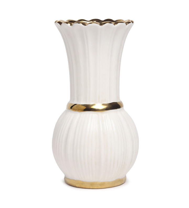 Garnet Ribbed Porcelain Vase with Gold Bands view 4