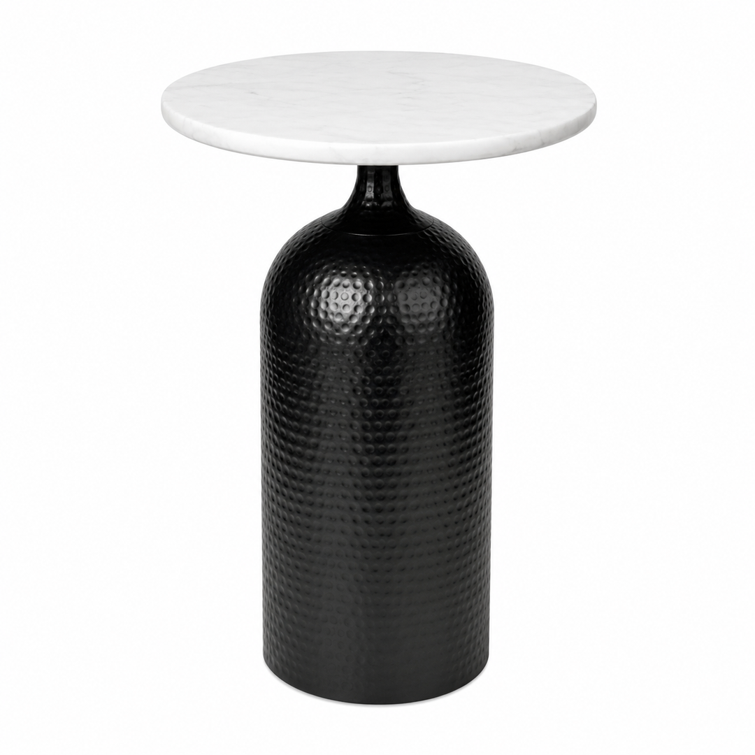 Expobazaar Black Metal Side Table with Marble Top