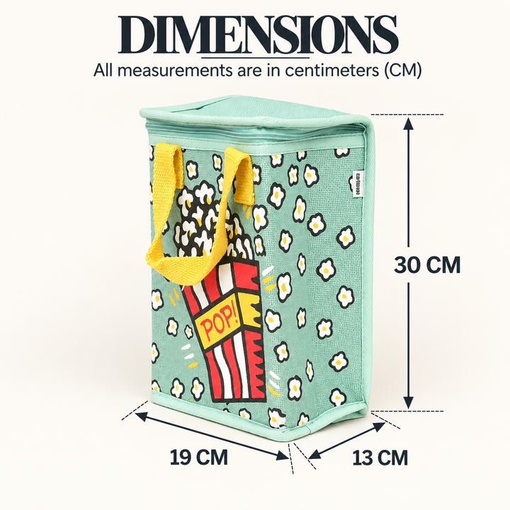 Insulated Jute Lunch Bag, Popcorn Print, View 6