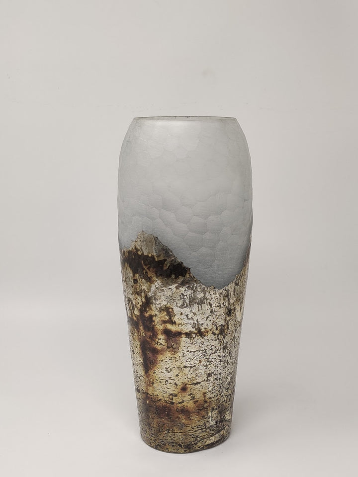 Expobazaar Silver Wavy Chisel Cut Glass Vase