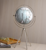 Spherecraft Silver Metal World Globe with Tripod Stand view 1