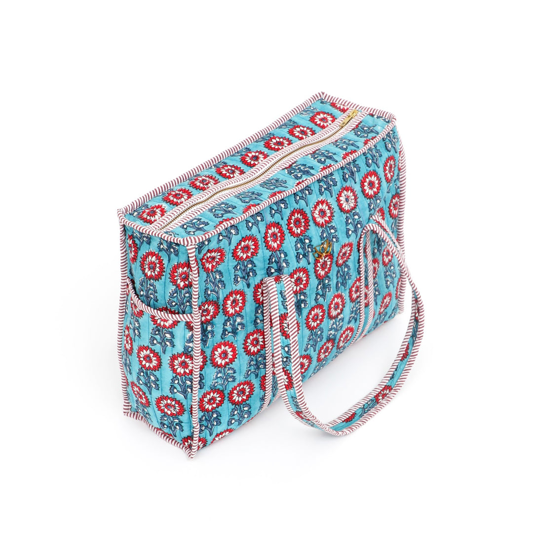 Quilted Cotton Floral Tote Bag, Blue, view 2