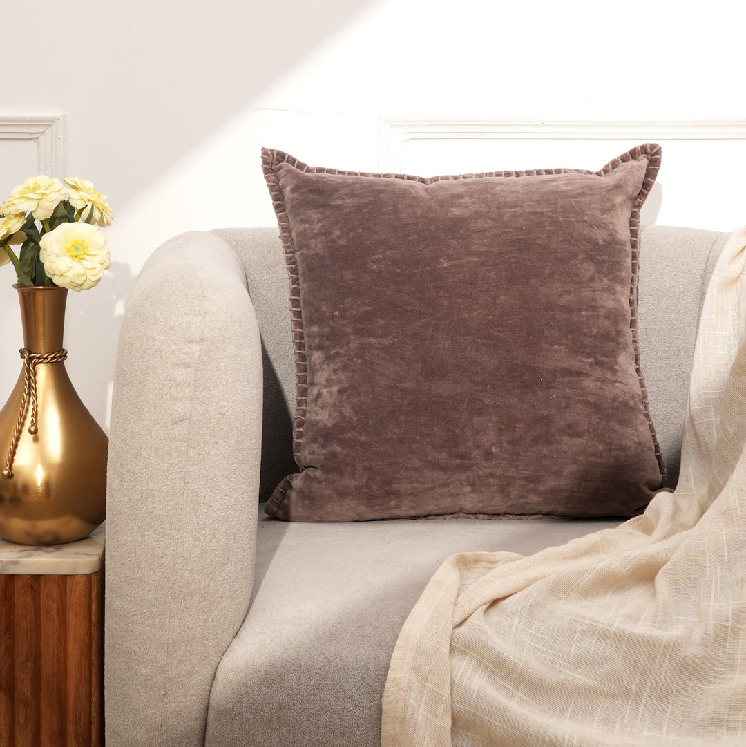 Tobacco Velvet Blanket Stitch Cushion, View 5