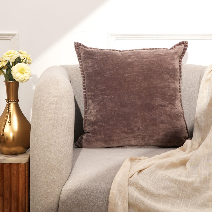 Tobacco Velvet Blanket Stitch Cushion, View 5