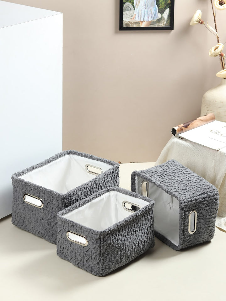 Expobazaar Warm Whirl Ash Grey Basket Set Of 3