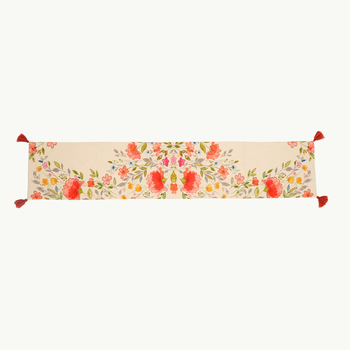 Floral Garden Print Table Runner with Tassels, View 2