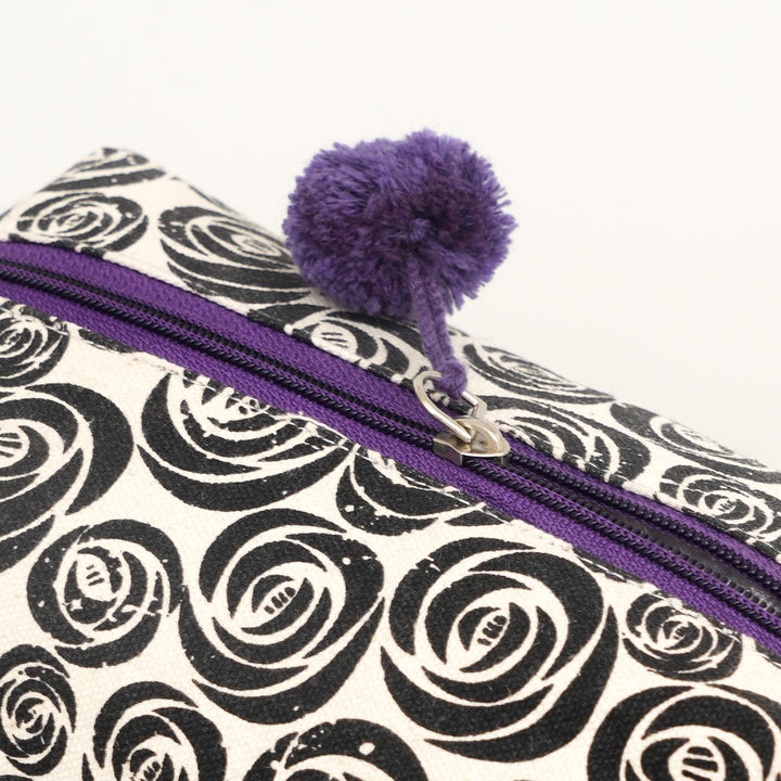 Black Swirl Print Fluffy Pouch with Pom Pom, View 3