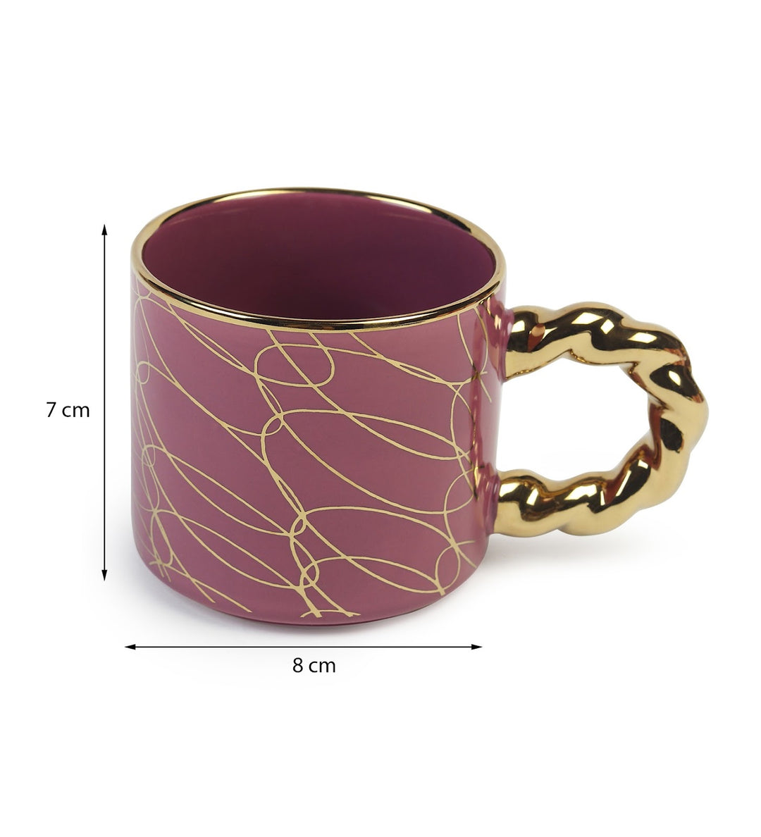 Ceramic Coffee Mug with Gold Line Art and Gold Handle Lola Purple view 3