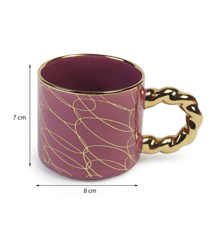 Ceramic Coffee Mug with Gold Line Art and Gold Handle Lola Purple view 3