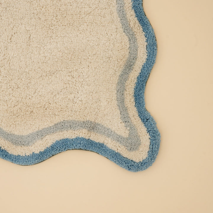 Blue Scalloped Edge Tufted Cotton Bath Mat, View 4