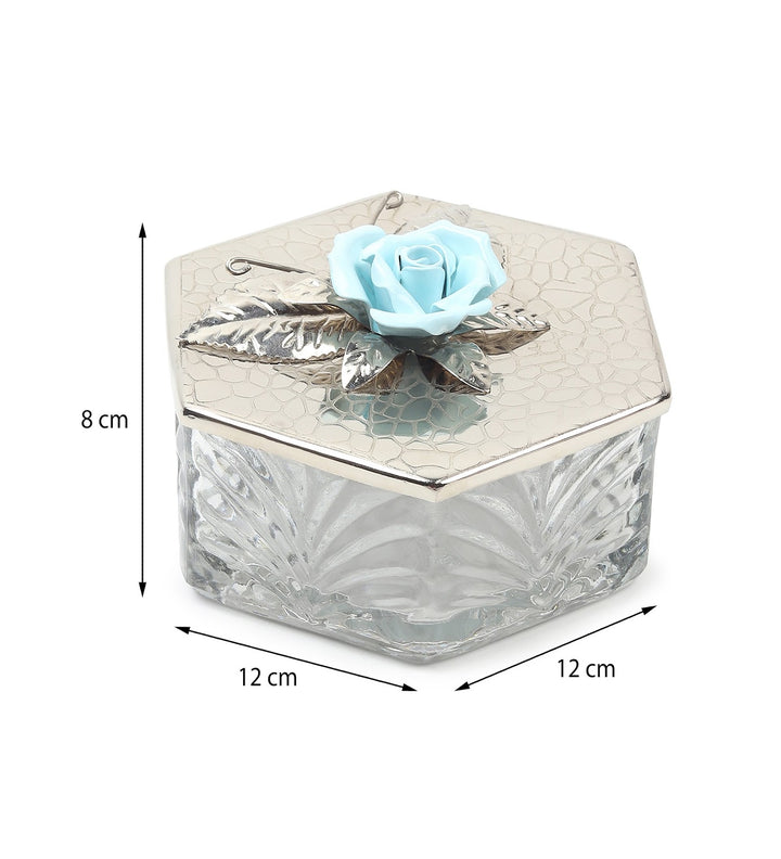 Petal Eclat Hexagon Trinket Box with Floral Bloom Accent Blue view 3