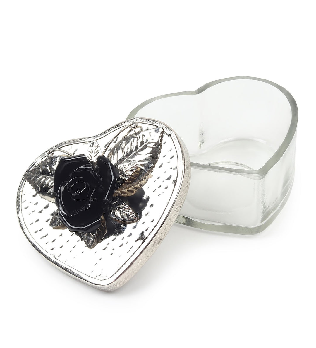 Petal Eclat Heart Shaped Trinket Box with Floral Accent Black view 5