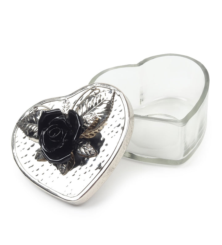 Petal Eclat Heart Shaped Trinket Box with Floral Accent Black view 5