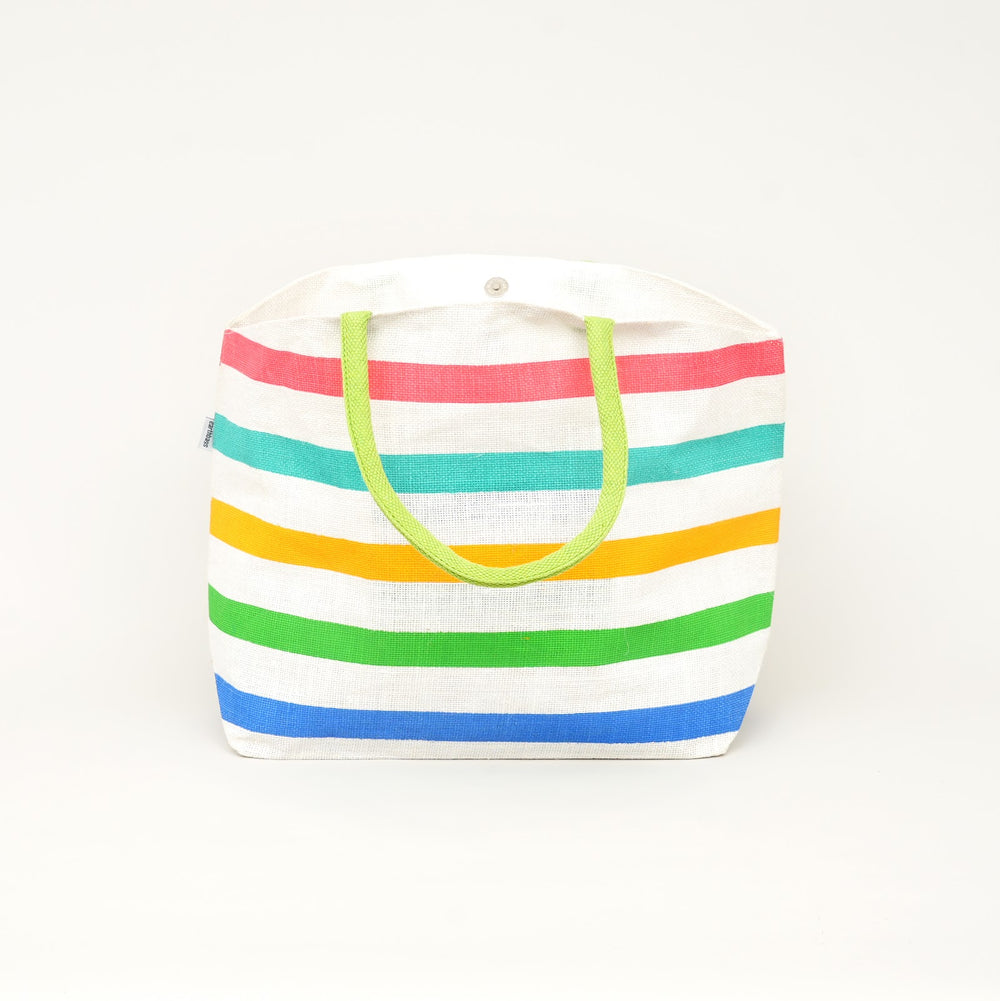 Multicolour Striped Jute Carry Bag, View 2