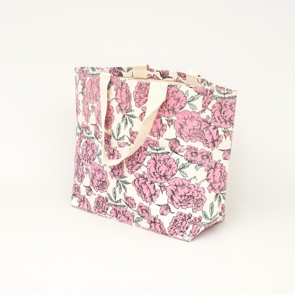 Pink Rose Print Canvas Tote Bag, View 2