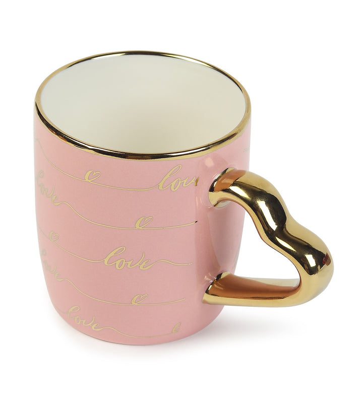 Love Quote Ceramic Coffee Mug with Gold Heart Handle Love Letter Pink view 5