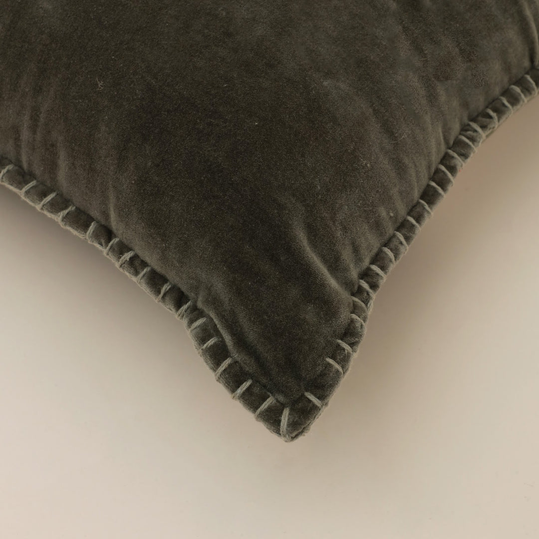 Pickle Green Velvet Blanket Stitch Cushion, View 2