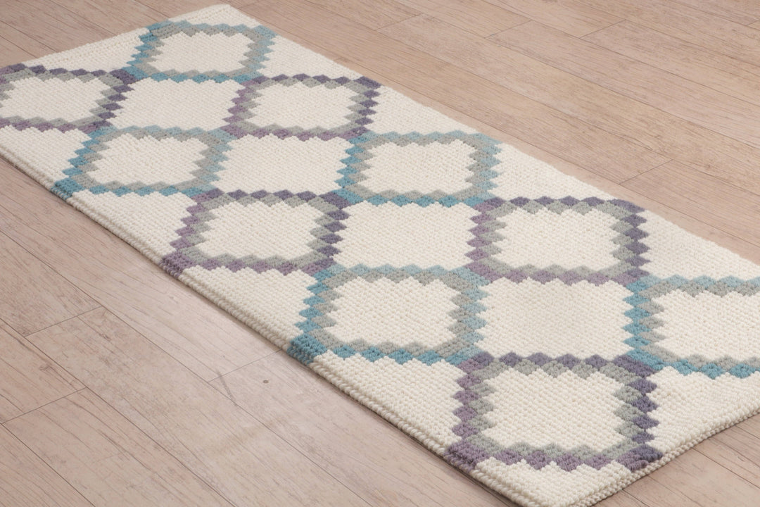 Diamond Decks the Dazzling Path | Hand-Woven Wool-Cotton Hallway Gem
