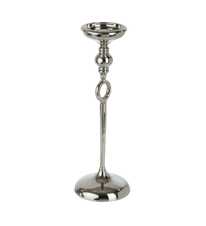 Ajna Small Silver Pillar Holder| Majestic Candle Holder for Stylish Ambiance