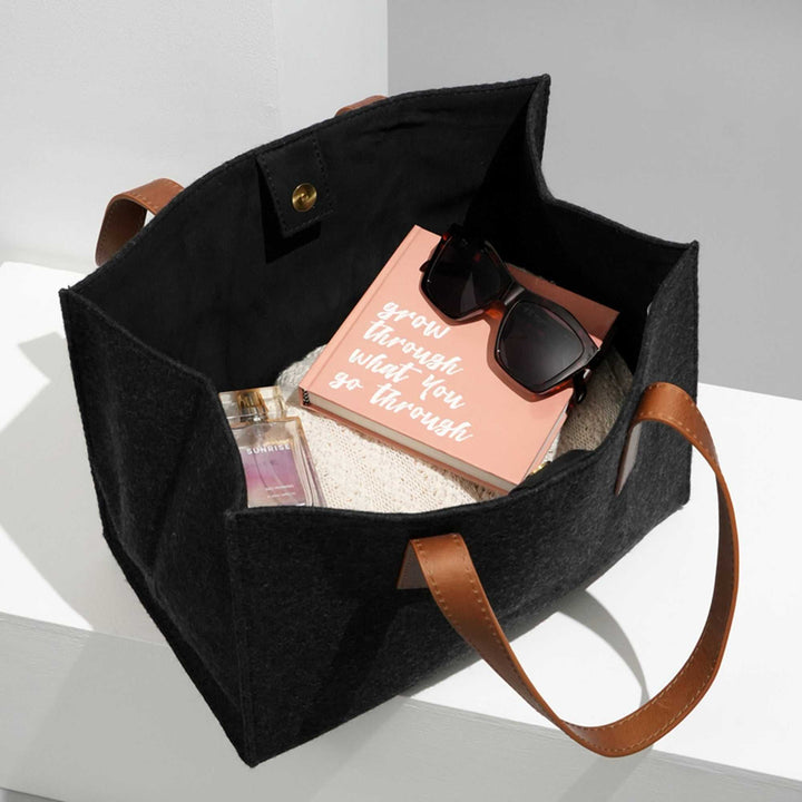 Expobazaar Black Canvas Handbag with Tan Leather Accents