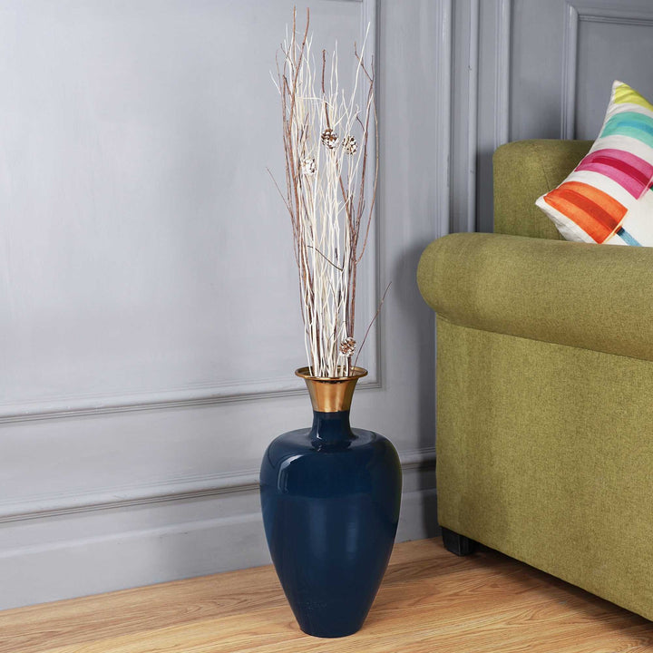 Urn Flame Teal Blue Urn | Lacquered Metal Vase for Vibrant Decor