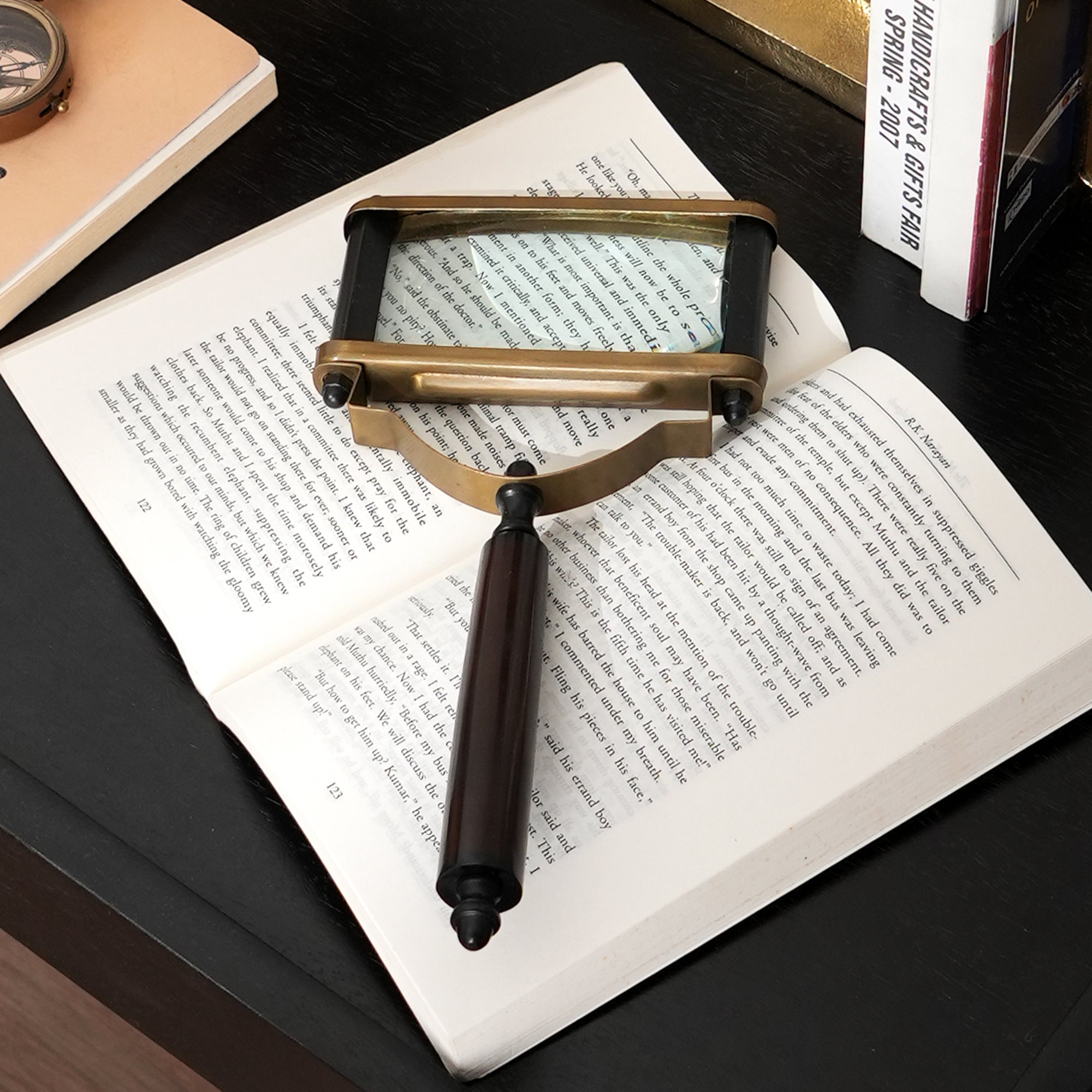 Decorative Wood Magnifier Elegant GOLD, BLACK & BROWN Accent Piece
