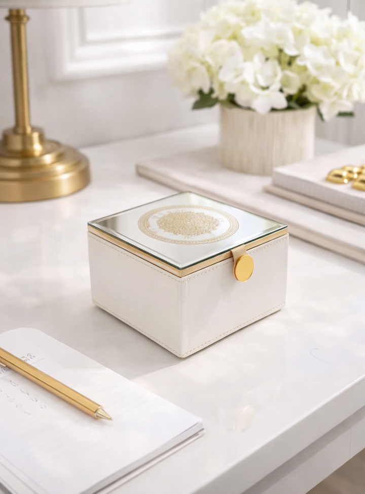 Expobazaar Modern White Trinket Box with Gold Finish