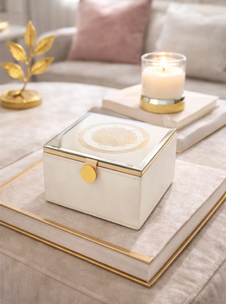 Expobazaar Modern White Trinket Box with Gold Finish