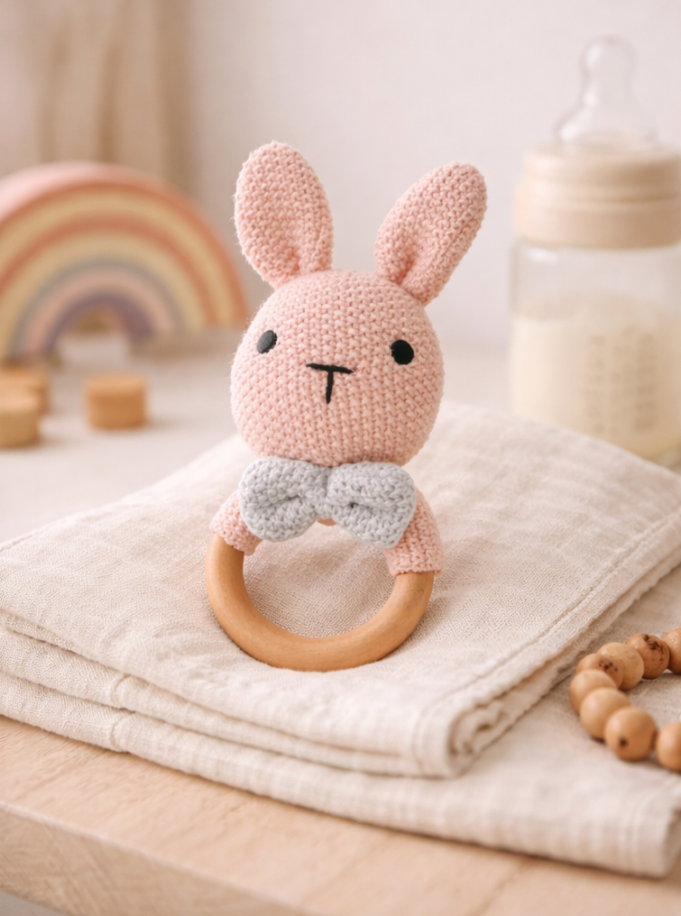 Bubu Cute Pink Cotton Knitted Bunny Toy