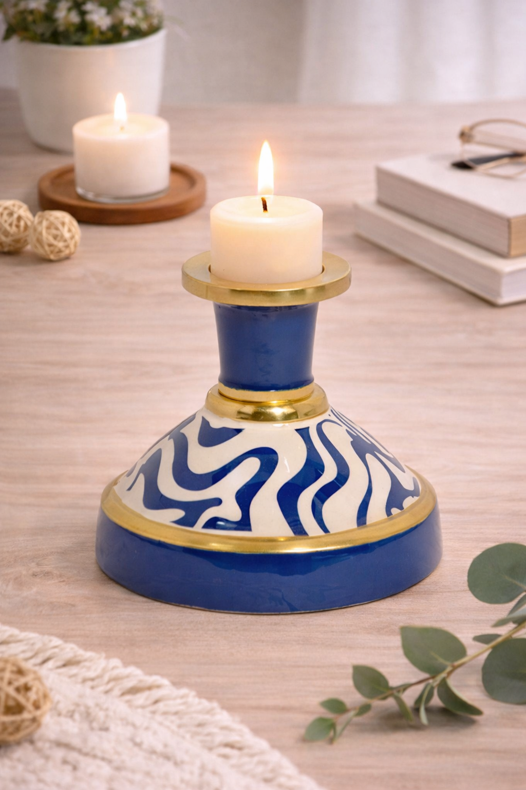 Blue Mini enamel Candle Holder