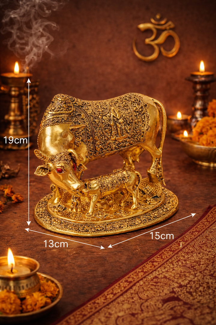 Cow and Calf Statue Small Idol for Good Luck & Prosperity